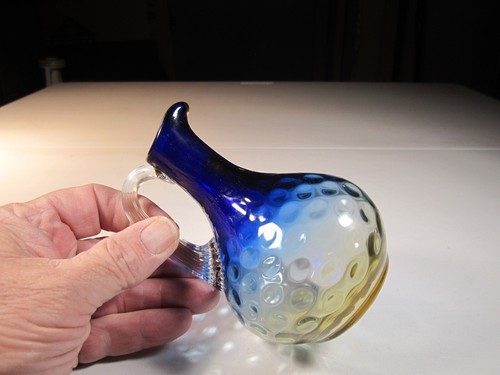 Antique Hobbs Brockunier Inverted Polka Dot BLUERINA Vinegar Cruet w/Reed Handle - Picture 2 of 8