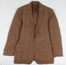 Polo Ralph Lauren Blazer Jacket Coat Tweed Herringbone Plaid Brown Wool 42L