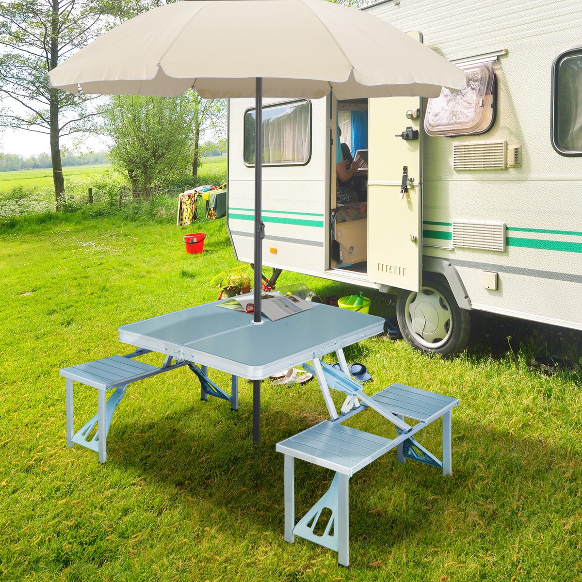 Folding Camp Table Outsunny Outdoor Aluminum Folding Picnic Table