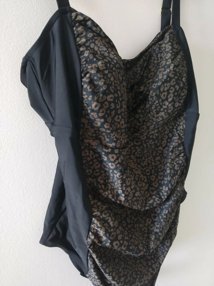 Traje de baño Ava & VIV para mujer talla grande 24W estampado de leopardo negro dorado novia Foto 4 de 4