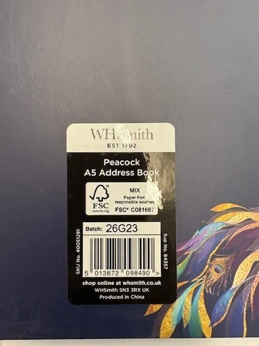 WH SMITH "PEACOCK" A5 ADDRESS BOOK - NEW - Picture 2 of 2