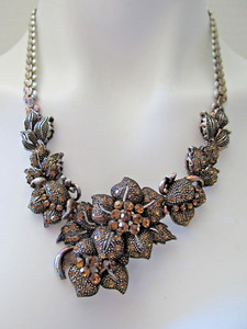 Vintage Unique Floral Rhinestone Metal Beaded Demi Parure