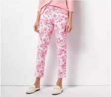 Isaac Mizrahi Live Regular 24/7 Ankle Pants Coral Floral 26 New