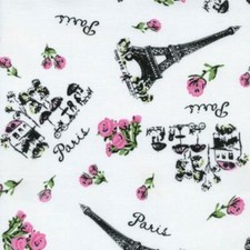 21"L x 45"W Paris L'Amour de la Vie La Tour Eiffel Tower Rose Cotton Fabric