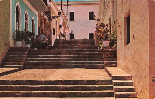 Step Street in der Stadt Old San Juan Puerto Rico um 1937 Postkarte D8