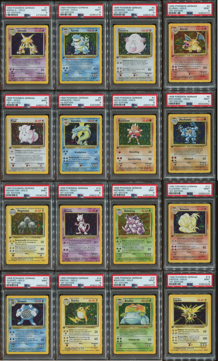 PSA 9 German 1st Edition Pokemon Base Complete Holo Set #1 - 16