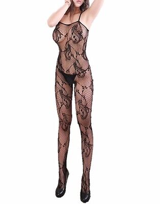 Black Lace Floral Bodystocking Hotwife Sexy Slut Swinger Fetish Sissy Club Wear eBay picture