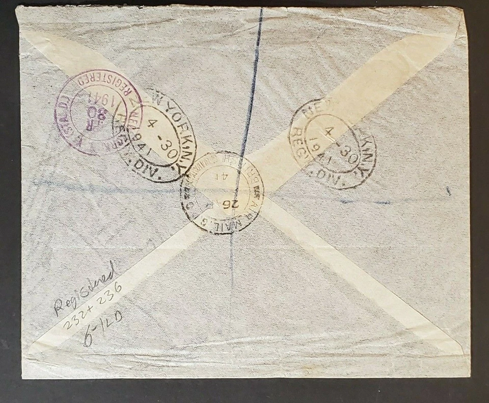 1941 Georgetown British Guyana Nueva York Publicidad Anuncio registrado Cubierta de correo aéreo Foto 2 de 2