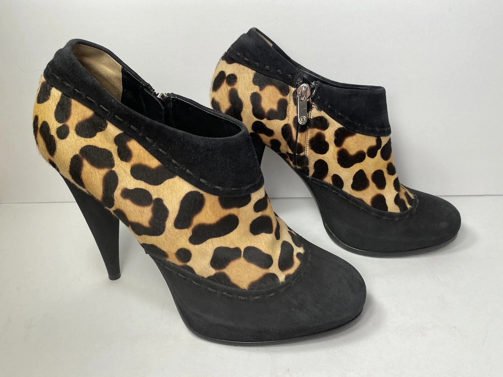 Bottines Christian Dior daim poil de poney noir léopard 40/9,5