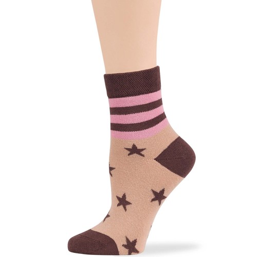 Women Diabetic Cotton Pattern Sock Quarter 4 Pairs Large 10-12 Brown Beige Ecru - Picture 8 of 13
