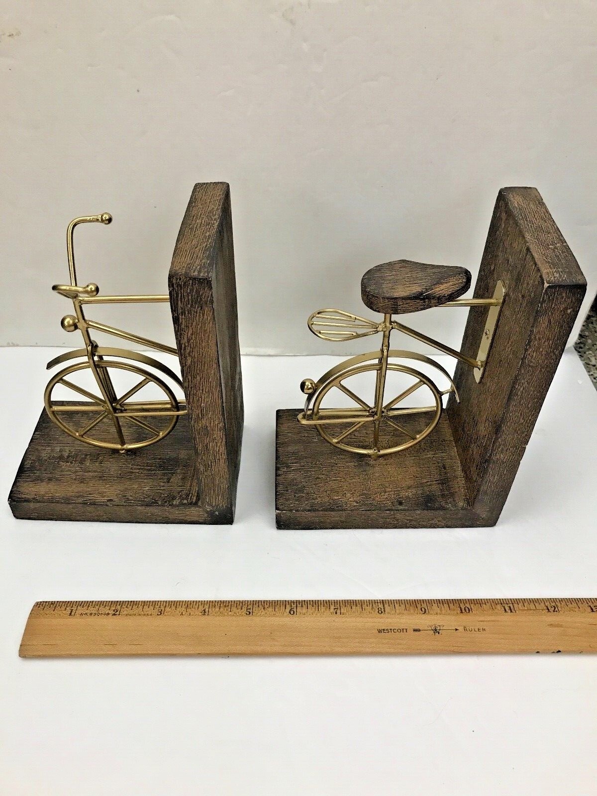 Wooden & Metal Bicycle Bookends 2 Piece Set Vintage Bike Style Book End