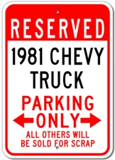 Custom 1981 81 CHEVY TRUCK Parking Sign Personalized Garage Aluminum Wall Plaque