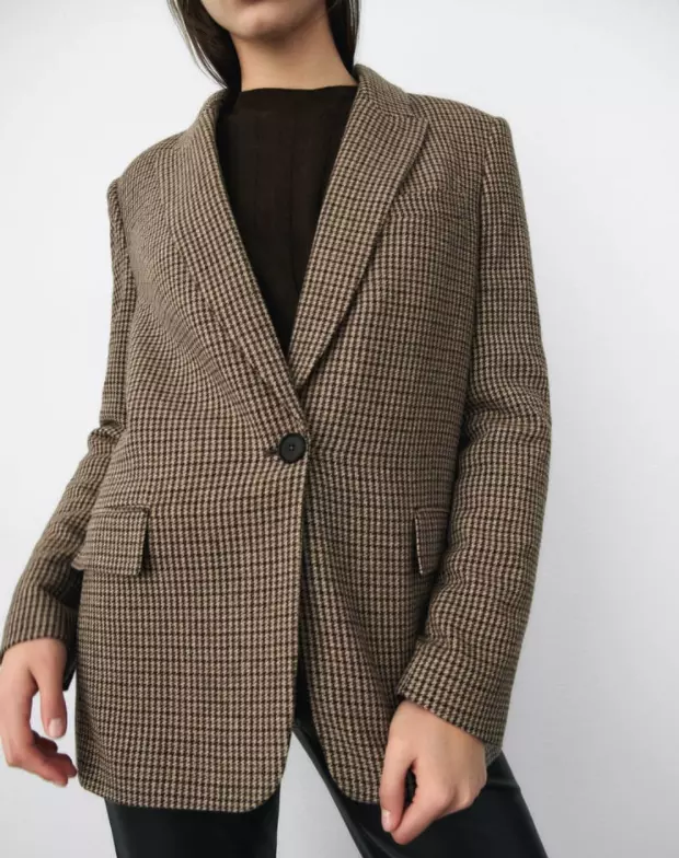 ZARA HOUNDSTOOTH WOOL BLEND BLAZER