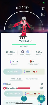 Yveltal L20 Legendary Pokemon ! Registered or Unregistered ! 30 Days Friendship!