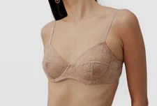 $100 Else Women Beige Mariposa Full-Cup Lace Underwire Bra Size 38C
