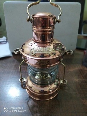 10'' Copper & Brass Anchor Oil Lamp Nautical Boat Maritime Ship Lantern Light