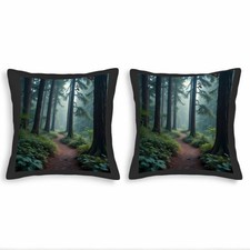 Serene Forest Scene Throw Pillow Covers - Set of 2 Square Cushion Cases 18x18in