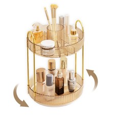 360 Rotating Makeup Organizer for Vanity 2 Tier Lazy Susan Bathroom Organizer...