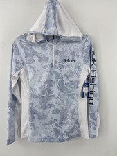 Huk Shirt Womens Small Hoodie Icon X Blue Camo Fishing Performance Light Beach