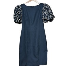 Jessica Howard Vintage 90s Black Gold Puff Sleeve Cocktail Evening Dress Women 4