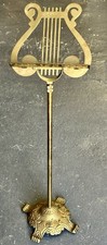 Vintage Brass Sheet Music Stand Ornate Adjustable Lyre Harp Shape Footed Base