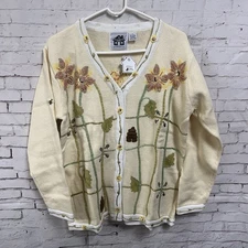 NOS Storybook Knits Medium Cardigan Yellow Bees Flowers Sweater New NWT 