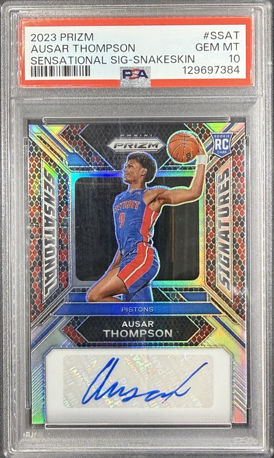 2023 Prizm Ausar Thompson Snake Skin Auto /15 PSA 10 SSP Rookie Detroit Pistons