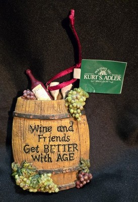 New Wine and Friends Get Better with Age Barrel Christmas Ornament Kurt S. Alder
