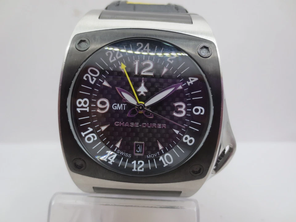 CHASE DURER GMT WING BLACK CARBON FIBER DIAL STAINLESS STEEL QUARTZ MENS WATCH - Image 2 of 4