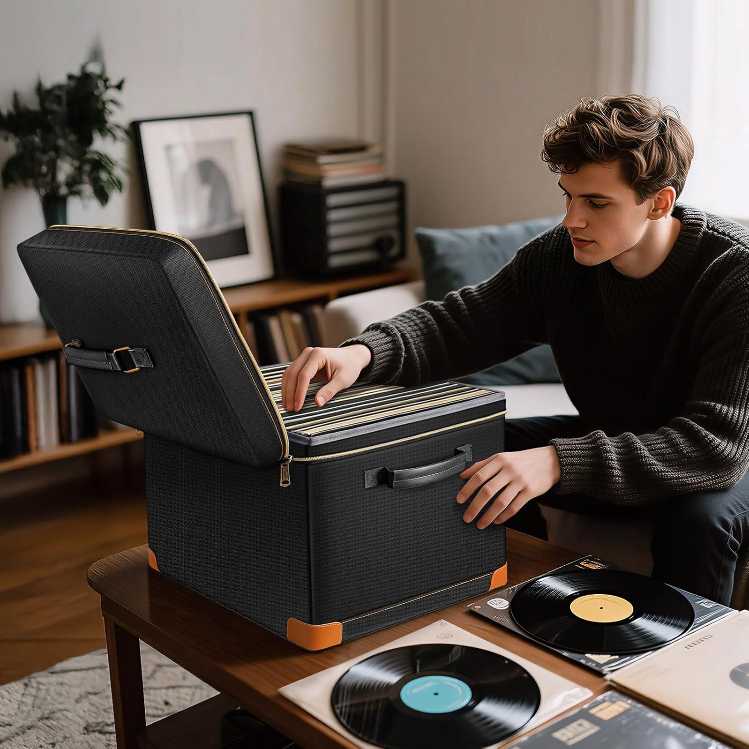 Vinyl Record Storage Box with Lock, Fireproof & Water-Resistant Record ...