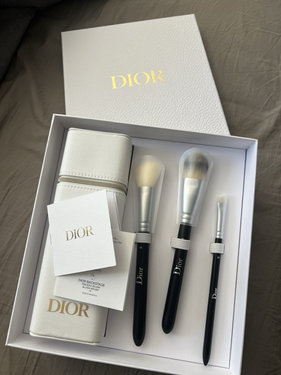 DIOR BEAUTY Brush Set - 3 Brushes & Storage Case w/ Zipper NEW