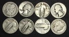 Lot of (8) Mixed-date Barber, Standing Liberty and Washington Quarters