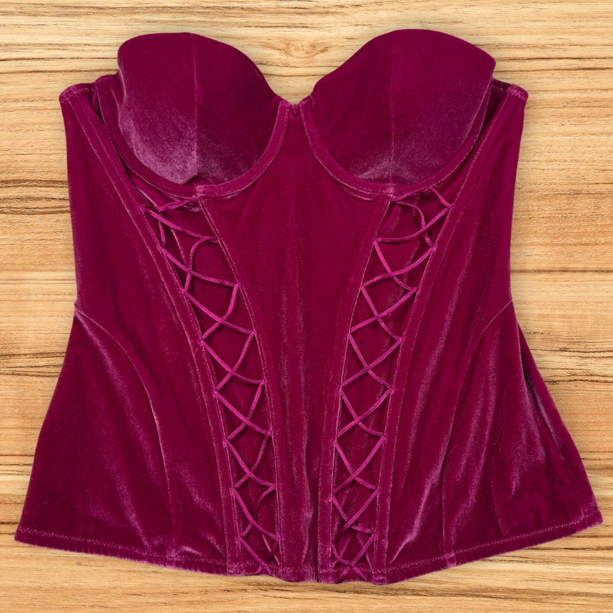 Savage X Fenty Magenta Velvet Vixen Lace-Up Corset Bustier Top Hot
