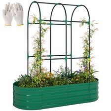 Outsunny 4 x 2 x 4.6ft Galvanised Raised Garden Bed with Trellis, Green