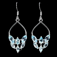 925 Sterling Silver Earrings Marquise Blue Topaz 8x4mm Natural Gemstone Jewelry