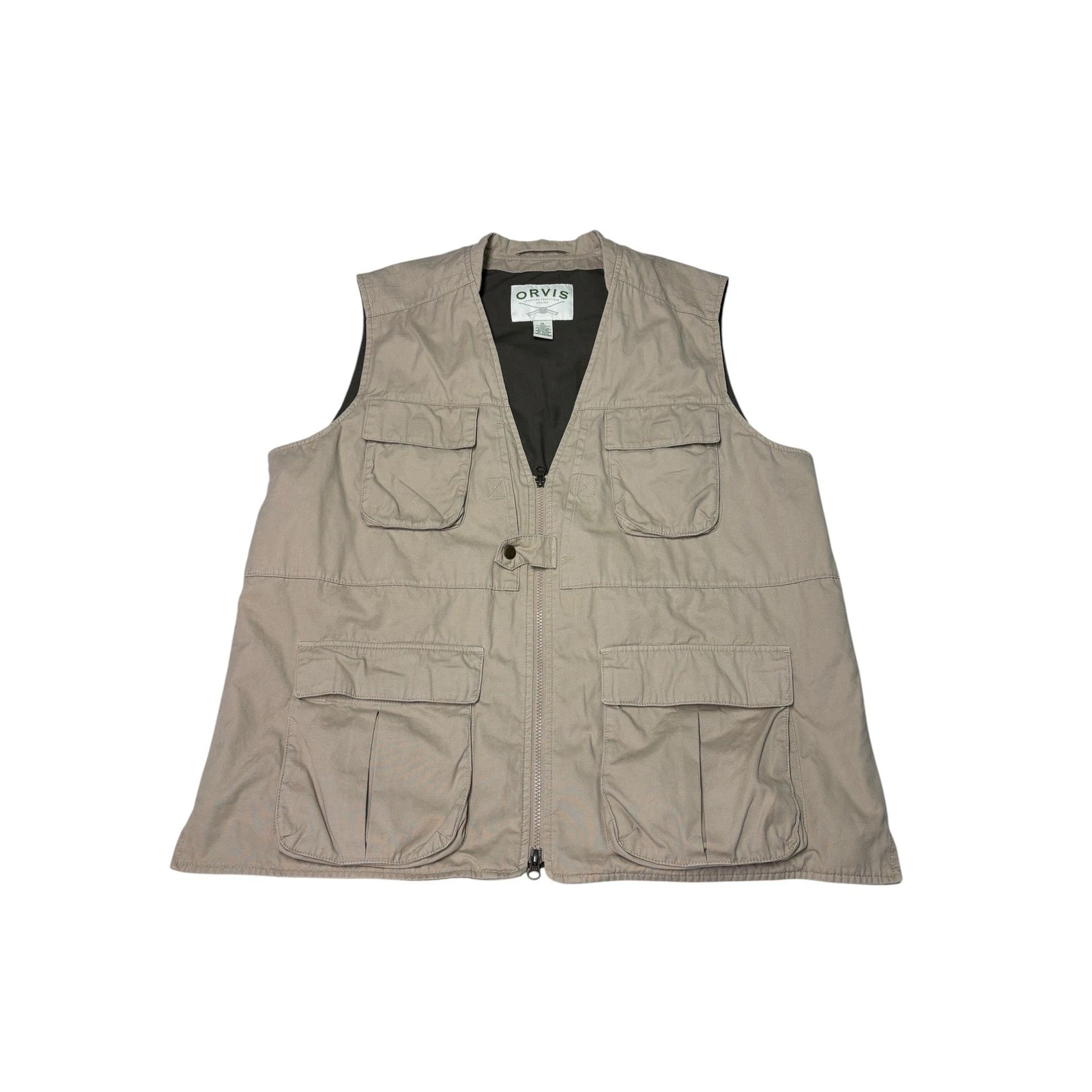 Orvis Mens Khaki Cotton Utility Fishing Travel Vest XL OR-7P78 Tan Mesh Lined