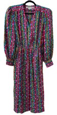 VTG  80s UMI Collections Anne Crimmins Dress 100 Silk Long Sleeve Pockets Sz 10