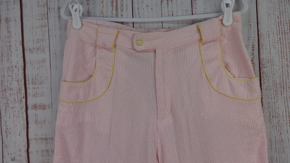 Calça Cappagallo Cropped Capris Feminina Tamanho 14 Rosa Listrada Primavera Algodão - Imagem 3 de 4