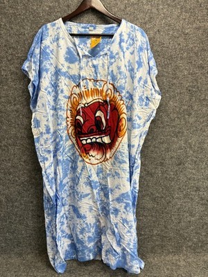 Krisna Bali Tie-Dye Kaftan Dress Women's One Size Red Balinese Mask Graphic