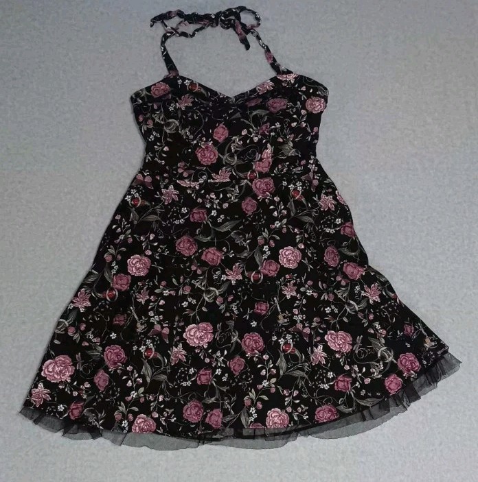 Hot Topic Fit And Flare Babydoll Dress Womens Size XL Black And Purple Floral...