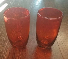 Vtg lot Blenko Set Of Handcrafted Art Glass Vivid Tangerine Pinched 6” Tumblers