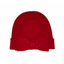 Kate Spade Charm Red Bow Beanie Sweater Knit Winter Hat Cozy Warm Accessory