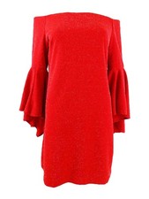 Vince Camuto Women's Off-The-Shoulder Flutter-Sleeve Dress (M, Vermillion)