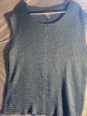 Dressbarn Blouse SZ 18/20 Blue Sleeveless gathered fabric stretchy pullover