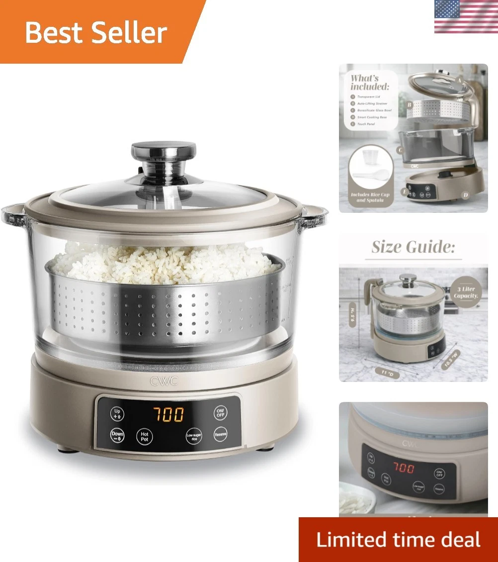 3L Glass Mini Low Carb Rice Cooker – Holds 2 Cups Raw/Makes 6 Cups Cooked wit...
Opens in a new wind