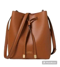 Ralph Lauren LRL Dryden Debby II Cognac Brown Mini Leather Drawstring Bucket Bag