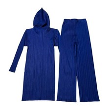 ISSEY MIYAKE PLEATS PLEASE Set up Blue Hoodie Shirt Long Pant Size 3