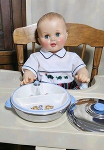 1940s Baby Food Warming Chrome Plated Divided Dish Little Boy Blue. No Doll