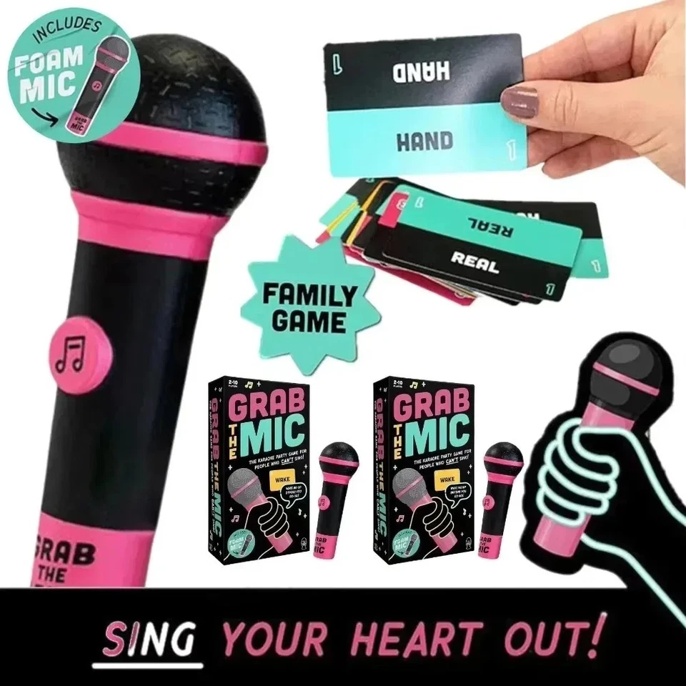Grab The Mic Fun Music Card Game Family Karaoke Party Board Games 2-10 Players - Image 2 of 4