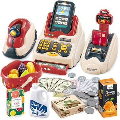 Play Set Supermarket Cash Register with Scanner, Credit Card, Toy Grocery, Pl...